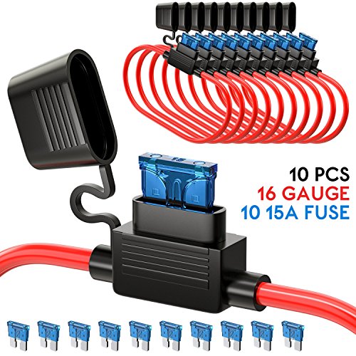 Product Cover UNEEDE 10 Pack Fuse Inline Fuse Holder ATC/ATO Add-a-circuit Car Fuse Holder TAP Adapter 16 Gauge 20AMP Blade Automotive Fuse Holder Waterproof Heavy Duty Wire Fuse Holder with 10 pcs 15 AMP Standard