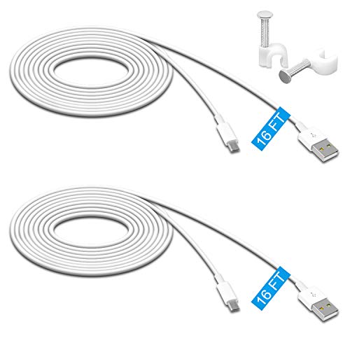 Product Cover 2 Pack 16.4FT Power Extension Cable for Wyze Cam Pan/WyzeCam/Kasa Cam/YI Dome Home Camera/Furbo Dog/Nest Cam/Blink/Oculus Go/Amazon Cloud Camera,USB to Micro USB Durable Charging and Data Sync Cord