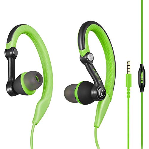 Product Cover Mucro Sports Headphones Wired Headset Ear Hook Earphones Over Ear Earbuds with Microphone, in Ear Running Earphones for Workout Gym Compatible with Phone (Green)