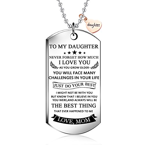 Product Cover NOVLOVE To my daughter from mom Stainless Steel Dog Tag Letters To my daughter never forget how.love mom Pendant Necklace,Inspirational Gifts For daughter Jewelry