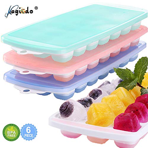 Product Cover Magicdo Ice Cube Trays,3 Packs Food Grade Flexible Silicone Ice Cube Molds Tray with Lids, Easy Release Ice Trays Make 63 Ice Cube, Stackable Durable and Dishwasher