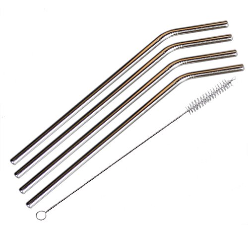 Product Cover Stainless Steel Re-Usable Drinking Straw Set - Large with Brush (4, 267 X 8mm)