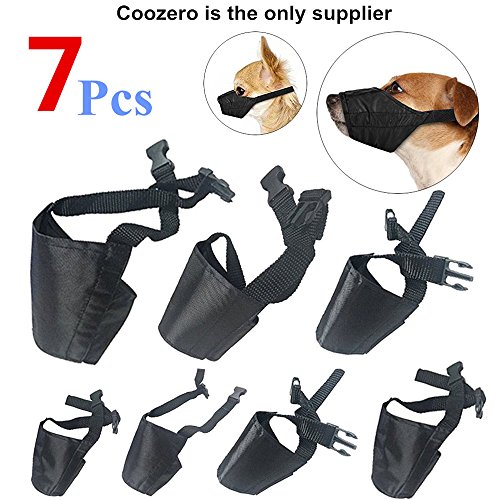 Product Cover Dog Muzzles Suit, 7 PCS Anti-Biting Barking Pet Muzzles Adjustable Dog Muzzle Mouth Cover for Small Medium Large Extra Dog - Black