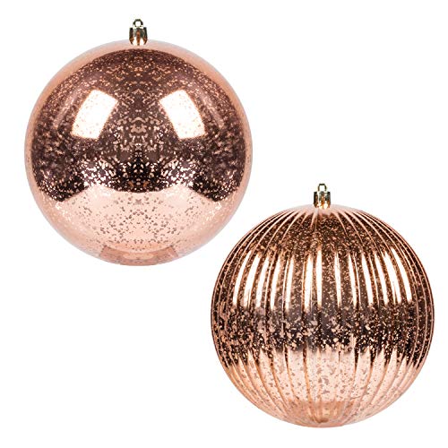 Product Cover KI Store Christmas Ball Ornaments Rose Gold Set of 2 Extra Large Hanging Tree Ball Ornament Decorations Super Large Shatterproof Vintage Mercury Balls 6-Inch