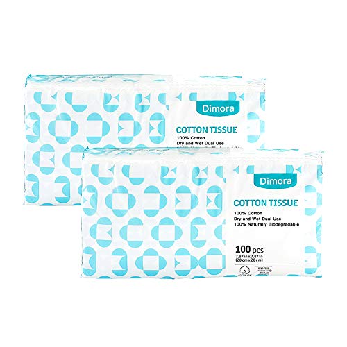 Product Cover Dimora Soft Dry Wipe, Made of Cotton Only, 200 Count Unscented Cotton Tissues for Sensitive Skin
