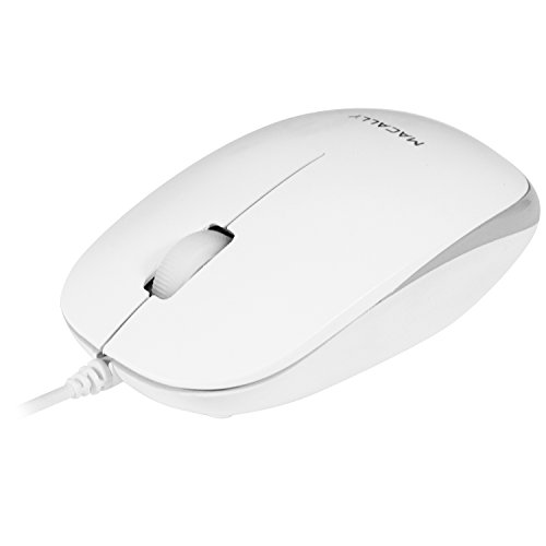 Product Cover Macally USB Wired Computer Mouse with 3 Button, Scroll Wheel, 5 Foot Long Corded, Compatible with Windows PC, Apple Macbook Pro/Air, iMac, Mac Mini, Laptops (White)