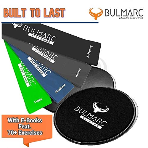 Product Cover BULMARC Resistance Bands and Core Sliding Discs with 70 Exercise Guides and Carry Bag
