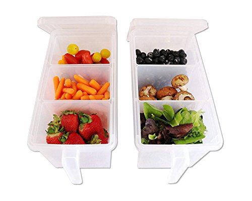 Product Cover Samplus Mall Pack of 2 Refrigerator Organizer Container Square Handle Food Storage Organizer Boxes - Clear with Lid, Handle and 3 Smaller Bins