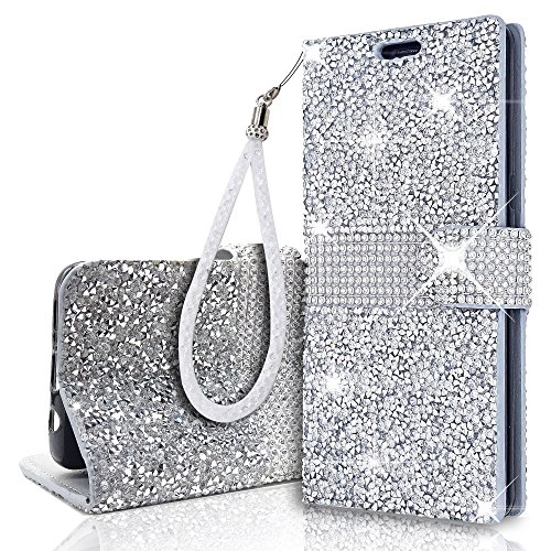 Product Cover Samsung Galaxy S9 Wallet Wristlet Lanyard Stand Case Shiny Glitter Sparkle Crystal Bling Stars Flip Card Slot Luxury Phone Case Cover for SamsungGalaxy s9 (Silver, Samsung Galaxy S9)