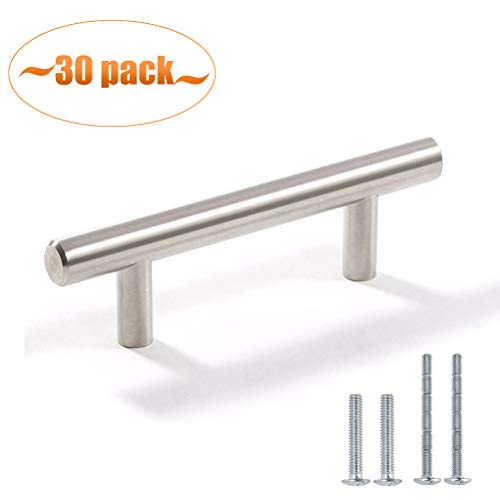Product Cover Aybloom Cabinet Handles - Pack of 30 Stainless Steel Brushed Nickel Finish Hollow Tube T Bar Drawer Pulls for Kitchen Furniture Hardware (Overall Length: 5