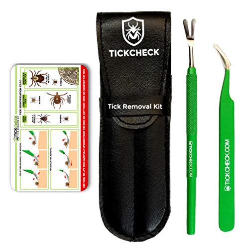 Product Cover TickCheck Premium Tick Remover Kit - Stainless Steel Tick Remover + Tweezers, Leather Case, and Free Pocket Tick Identification Card (2 Sets)