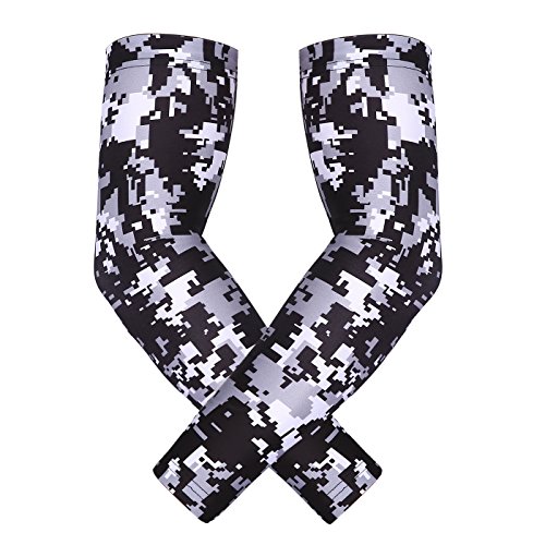 Product Cover HDE Arm Compression Sleeves for Kids Basketball Shooting Sleeve - Youth Sports Football Baseball Softball (Youth Small, Black Silver Digital Camo)