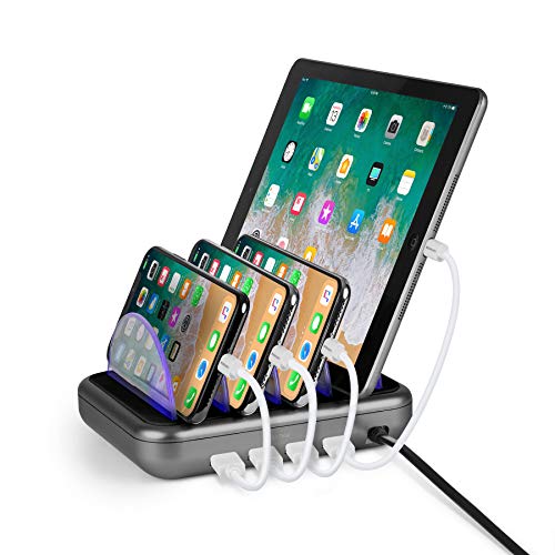 Product Cover Merkury Innovations 4.8 Amp 4-Port USB Charging Station Fast Charge Docking Station for Multiple Devices - Multi Device Charger Organizer - Compatible with Apple iPad iPhone and Android (Black/Grey)