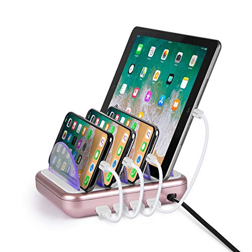 Product Cover Merkury Innovations 4.8 Amp 4-Port USB Charging Station Fast Charge Docking Station for Multiple Devices - Multi Device Charger Organizer - Compatible w Apple iPad iPhone and Android,White/Rose Gold