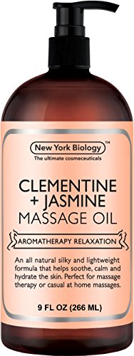 Product Cover New York Biology Clementine and Jasmine Massage Oil - All Natural Ingredients - Sensual Body Oil Made with Essential Oils for Muscle Relaxation and Deep Tissue - 9 oz