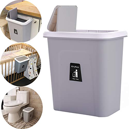 Product Cover KARYHOME Hanging Trash Can for Kitchen Cabinet and Office,Small Garbage Can with Lid for Bedroom and Bathroom,Diaper Trash Can,Dog Proof Trash Bin,Grey