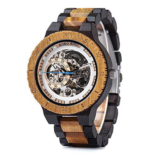 Product Cover Mens Wooden Mechanical Watches Automatic No Battery Needed Luxury Lightweight Wood Watches for Men