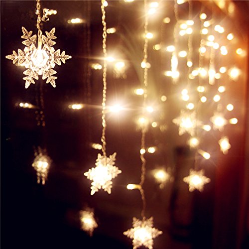 Product Cover Senofun Snowflakes LED Curtain Lights Color Changing 11.5ft 16 Snowflakes Fairy Lights 80pcs LED Snowflake Lights for Home, Church, Wedding, Birthday (Snowflakes-Warm White)