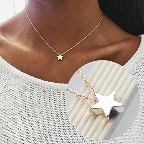 Product Cover Yfe Simple Star Necklace Choker Silver Tiny Star Necklaces for Women and Girls Dainty Charm Choker Minimalist (Star-Silver)