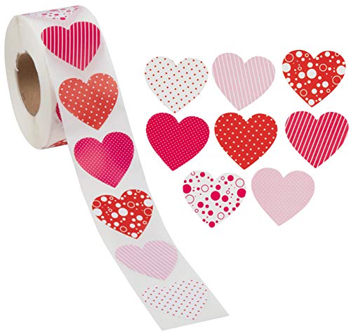 Product Cover Valentine's Day Party Favor Heart Stickers for Kids (8 Colors, Roll of 1000)
