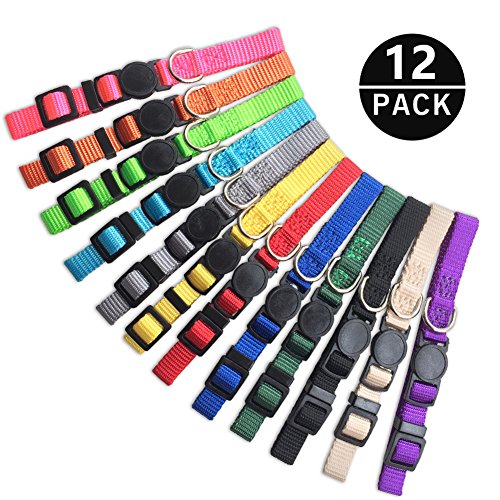 Product Cover Blaoicni Puppy ID Collar Identification Soft Nylon Adjustable Breakaway Safety Whelping Litter Collars for Newborn Pets with Record Keeping Charts 12pcs/Set (S)