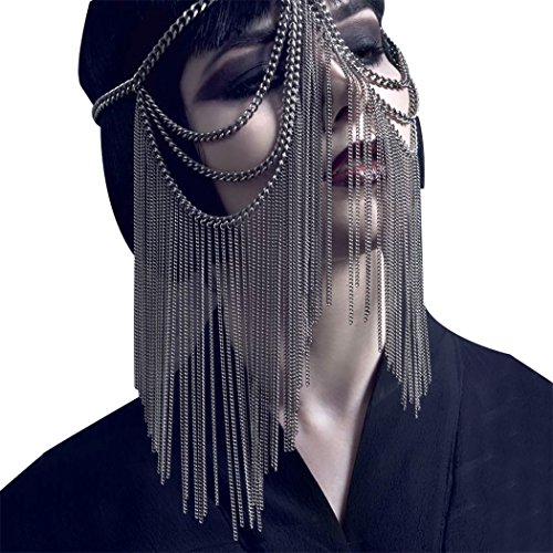 Product Cover Funpa Party Mask Costume Headwear Mask Head Face Alloy Chain Mask for Nightclub Dance Party (Black)