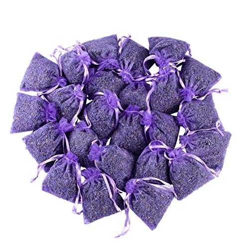 Product Cover 24 Small Purple Sachets Craft Bag with Dried French Lavender Flower Buds - Lavender Sachets for Wedding Toss, Home Fragrance Sachets for Drawers and Dressers