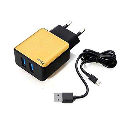 Product Cover PTron Electra 2.4A 2 USB Port Travel Charger Adapter for All Android Smartphones (Black with Gold)