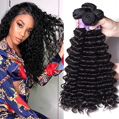 Product Cover UNice Hair Kysiss Series Brazilian Deep Wave Hair 3 Bundles 100% Unprocessed Virgin Hair Human Hair Weave Extensions Natural Color (20 22 24)