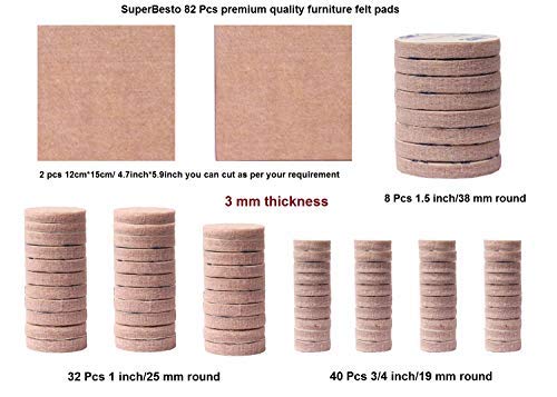 Product Cover SuperBesto Furniture Felt Pads 82PCS Self Sticking Round Floor Protective, Heavy Duty Furniture Legs Guard Non-Skid Non Slip Noise Reduction Bumpers pad