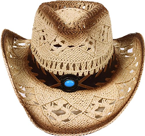 Product Cover AbbyLexi Men & Women's Western PU Leather Band Cowgirl Cowboy Straw Hat