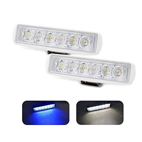 Product Cover jiawill Dual Color Marine LED Spreader Flood Deck Light for Boat White Housing (Pack of 2) DC 9~32V with 316L Stainless Steel Bracket (White Housing, White & Blue Beam)
