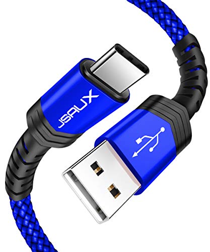 Product Cover USB Type C Cable 3A Fast Charging, JSAUX(2-Pack 6.6ft+6.6ft) USB-A to USB-C Charge Braided Cord Compatible with Samsung Galaxy S10 S10E S9 S8 Plus Note 10 9 8,Moto Z,LG G8/7,Other USB C Charger(Blue)