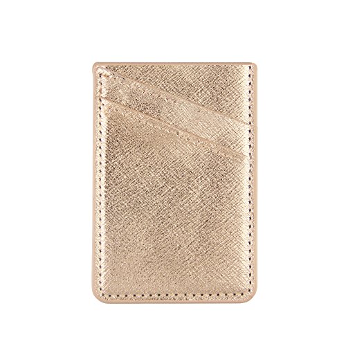 Product Cover Obbii Rose Gold PU Leather Card Holder for Back of Phone with 3M Adhesive Stick-on Credit Card Wallet Pockets for iPhone and Android Smartphones