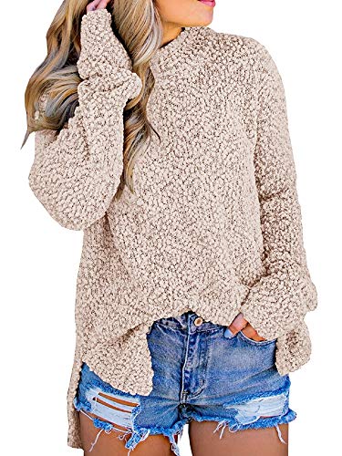 Product Cover Imily Bela Womens Fuzzy Knitted Sweater Sherpa Fleece Side Slit Full Sleeve Jumper Outwears Khaki