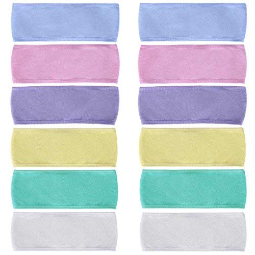 Product Cover 12 Count Color Terry Cloth Spa Headband Single Closure Stretch Towel Washable Makeup Facial Hair Band Wrap Headbands for Yoga Sport Shower