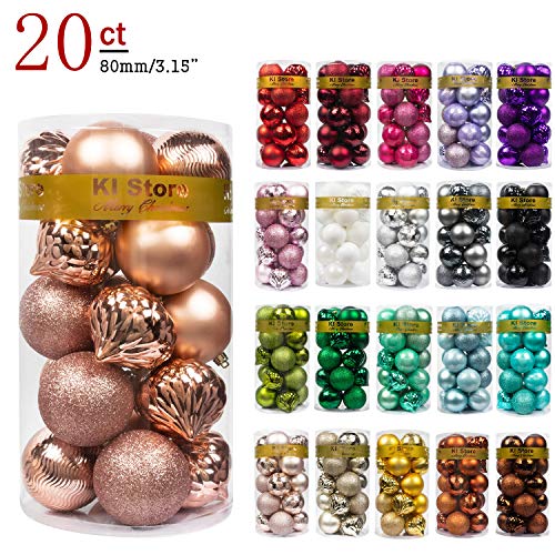Product Cover KI Store 20ct Christmas Ball Ornaments Rose Gold Shatterproof Christmas Decorations Large Tree Balls for Holiday Wedding Party Decoration, Tree Ornaments Hooks Included 3.15