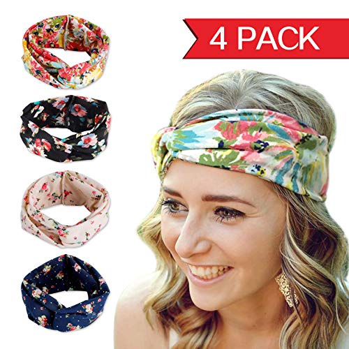 Product Cover Fashion Elastics Headbands for Women - Angel Kiss 4 Pack Multi-Style Boho Floal Style Criss Cross Head Wrap Hair Wrap Band - Perfect for Yoga or Fashion, Workout or Travel - Hair Accessories Headband