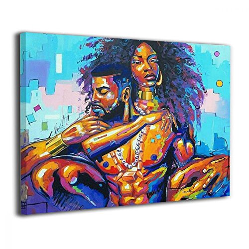 Product Cover Okoart Canvas Wall Art Prints African American Lovers Couple Photo Paintings Contemporary Decorative Artwork for Living Room Wall Decor and Home Decor Framed Ready to Hang 16x20inch