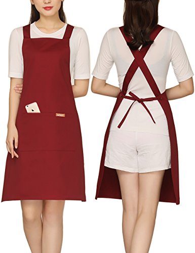 Product Cover Adjustable Painting Apron with 2 Pockets Cotton for Cobbler,Adult,Butcher,Hairstylist Fits for Grill,BBQ,Paint Cross Red Wine