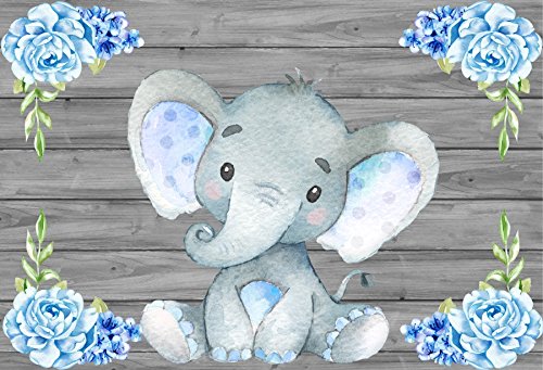 Product Cover Yeele 6x4ft Baby Birthday Photo Booth Photography Backdrops Cute Light Blue Calf Elephant Watercolor Flowers Wood Floor Wall Background Pictures Party Banner Decoration Portrait Shooting Studio Props