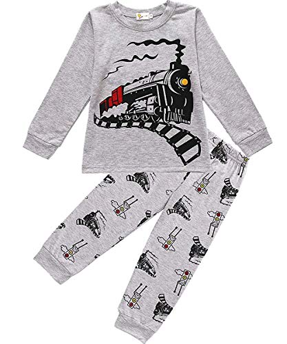 Product Cover Boys Pajamas Train 100% Cotton Toddler Pjs 2 Piece Kids Sleepwear Clothes Set 2T-7T