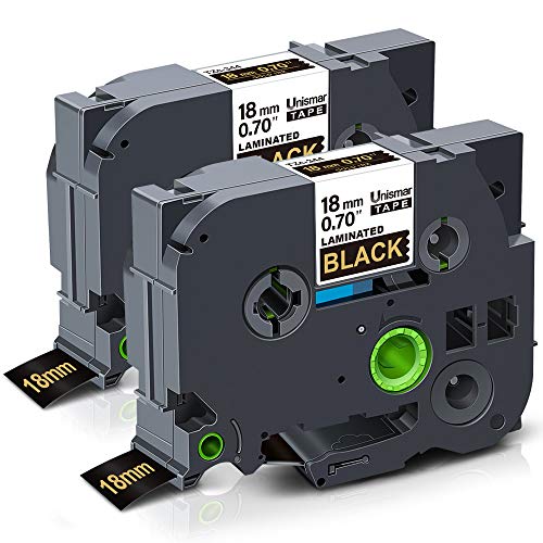 Product Cover Unismar Replace for Brother PTouch TZe-344 TZ344 TZe344 Laminated Gold on Black Label Tape for Brother PTD400AD PTD400VP PT-D600 PTD600VP PT-P700 PT-P900W PT-2730 Label Maker, 3/4 in x 26.2 ft, 2-Pack
