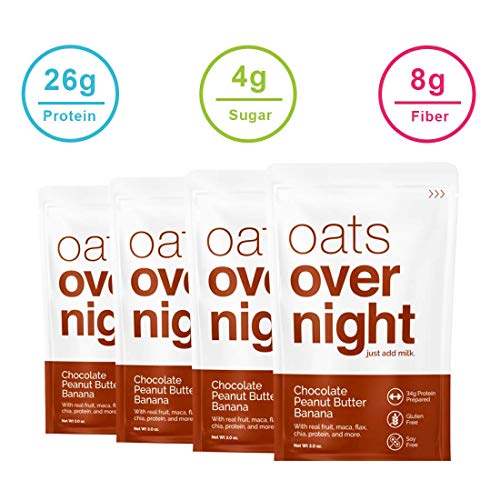 Product Cover Oats Overnight - Oatmeal, Whey Protein, Rolled Oats, Low Sugar, Gluten Free, Chocolate Peanut Butter Banana, 3 Ounce (16 Pack)