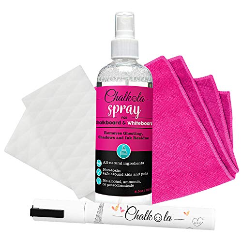 Product Cover Chalkola Natural Chalkboard Cleaner Spray & Eraser Kit for Liquid Chalk Markers | Suitable for Whiteboard, Blackboard and Dry Erase Boards | Comes with White Chalk Pen