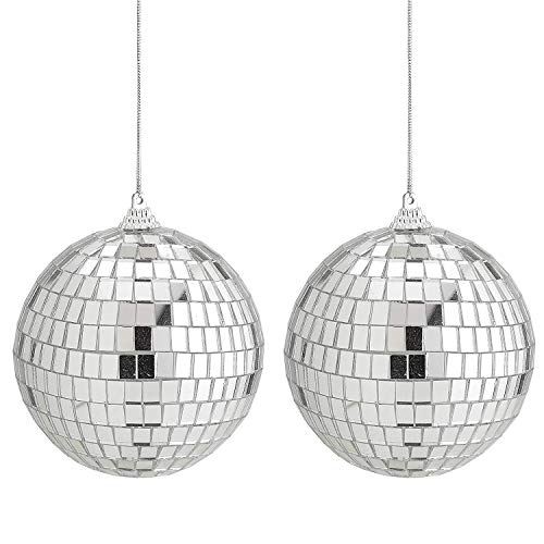 Product Cover Kicko Mirror Disco Lights - 2 Pack - 4 Inch Silver Hanging Ball - for Home Decorations, Stage Props, Game Accessories, School Festivals, Party Favors and Supplies