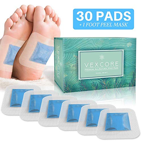 Product Cover Foot Pads for Cleansing - with Foot Mask - 30 Cool Mint Bamboo Vinegar Feet Patches - All Natural Ingredients, FDA Certified, Strong Adhesive, No Sticky Residue, 2 in 1 Pad Design