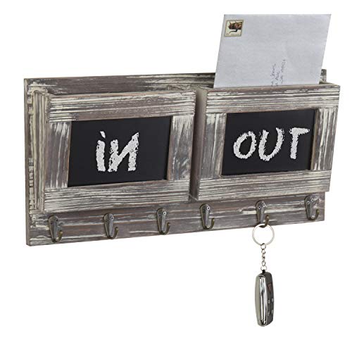 Product Cover MyGift 2-Slot Rustic Wall-Mounted Wood Mail Holder with 6 Key Hooks and Chalkboard Labels