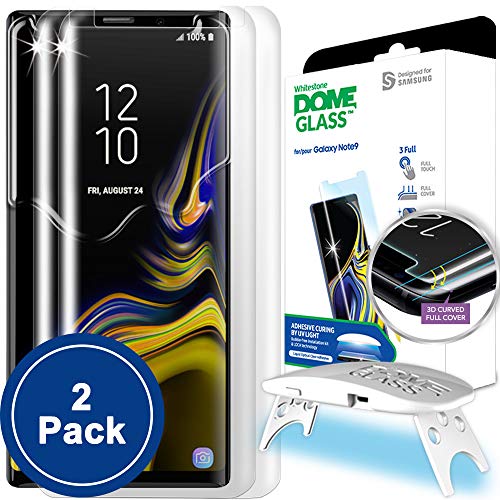 Product Cover Galaxy Note 9 Screen Protector, [Dome Glass] Full 3D Curved Edge Tempered Glass Shield [Liquid Dispersion Tech] Easy Install Kit by Whitestone for Samsung Galaxy Note 9 (2018) - 2 Pack