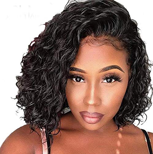 Product Cover Short Bob Lace Front Human Hair Wigs With Baby Hair 150% Density For Black Women Pre Plucked Hairline Brazilian Virgin Full Lace Human Hair Wigs Loose Curly Hair Natural Color (Lace Front Wig 8)